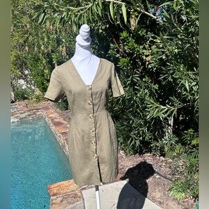 Nasty Gal Olive Green Linen Dress